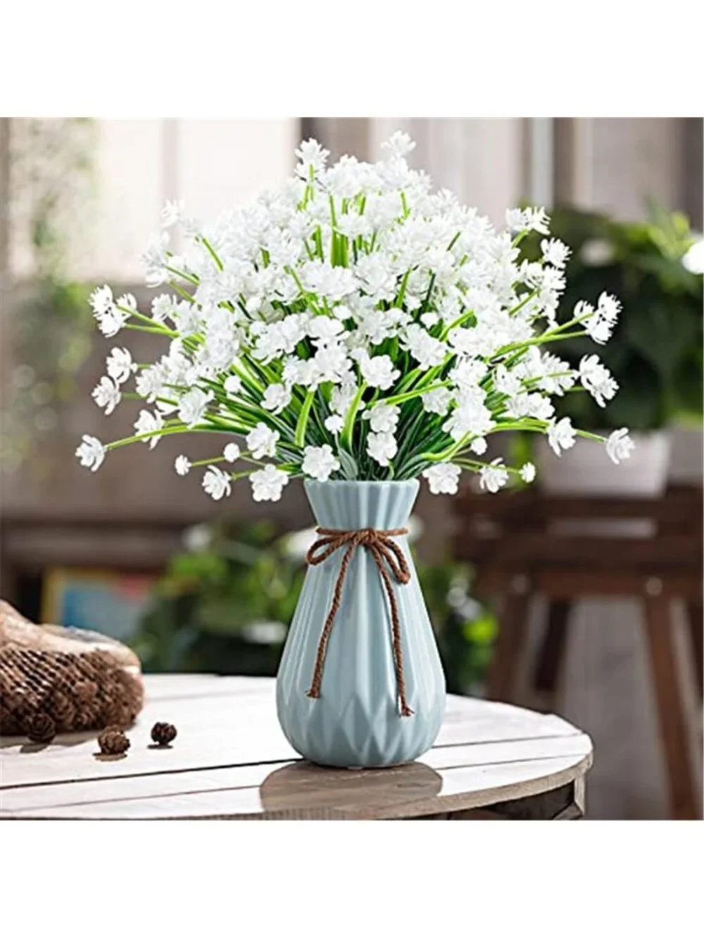 Artificial White Flowers Outdoor UV Resistant Faux Plants Garden Decor Set